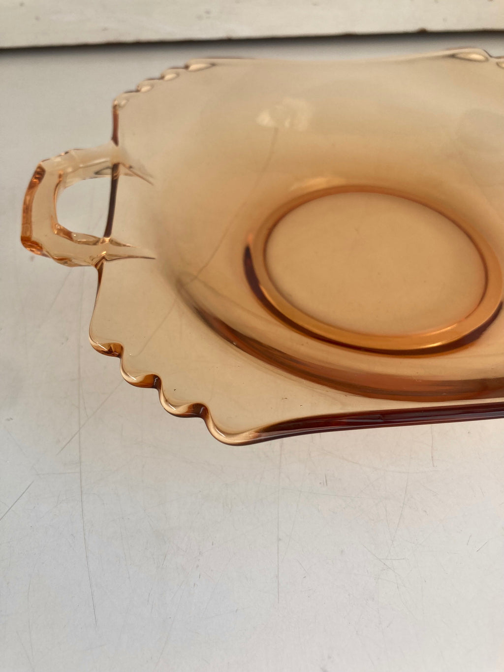 Vintage Fostoria Mayfair Honey Amber Glass Plate Set: Luncheon Plates & Relish Dish