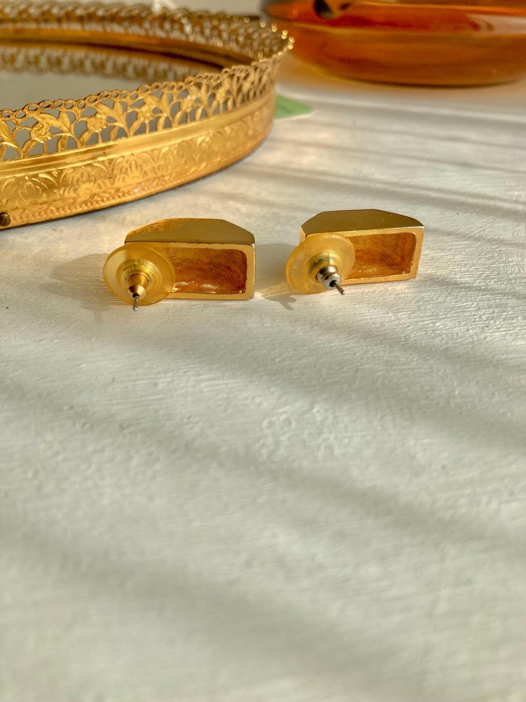 Vintage Gold Tone Statement Earrings - Geometric Angular 1980s Earrings for Pierced Ears