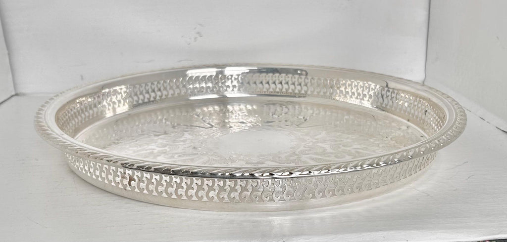 Large 15 inch Vintage Silverplate Gallery Tray Reticulated Rim Oneida USA