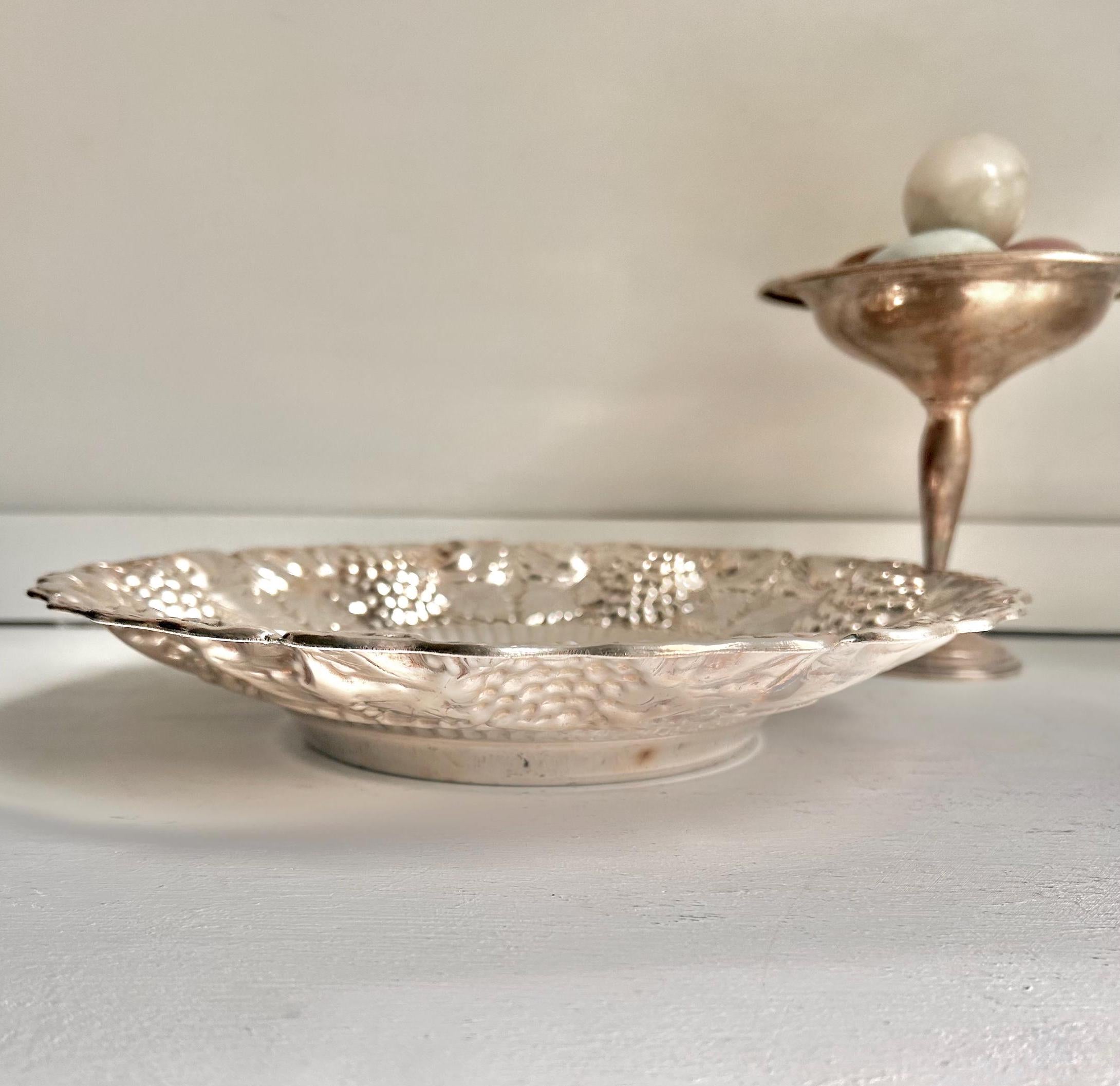 Vintage Silverplate Bowl: William Adams Repousse Grape Cluster Serving Dish