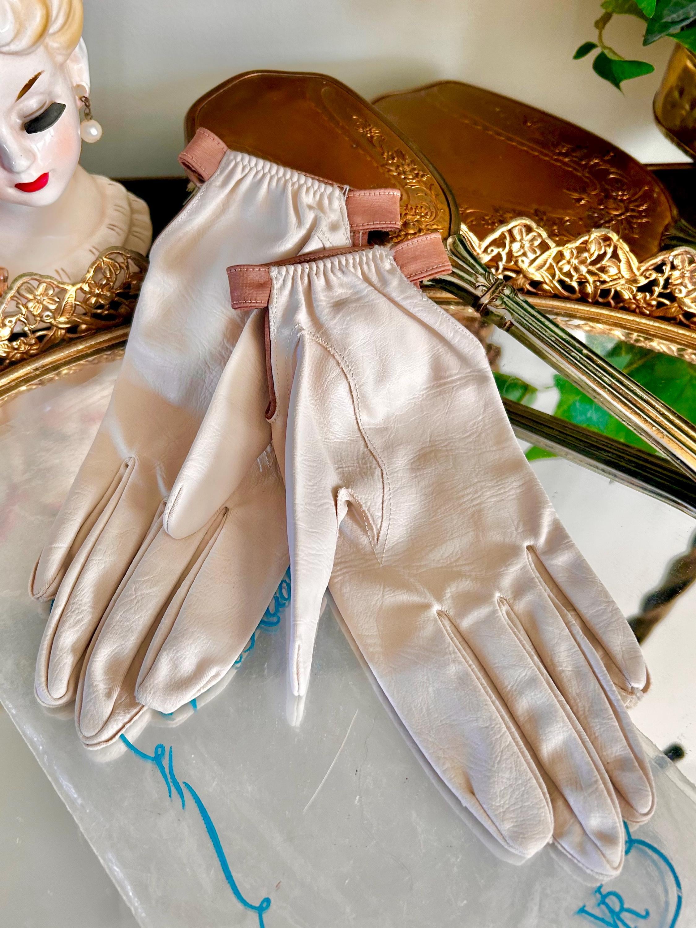 vintage Van Raalte Nylon Gloves in Cream, Brown