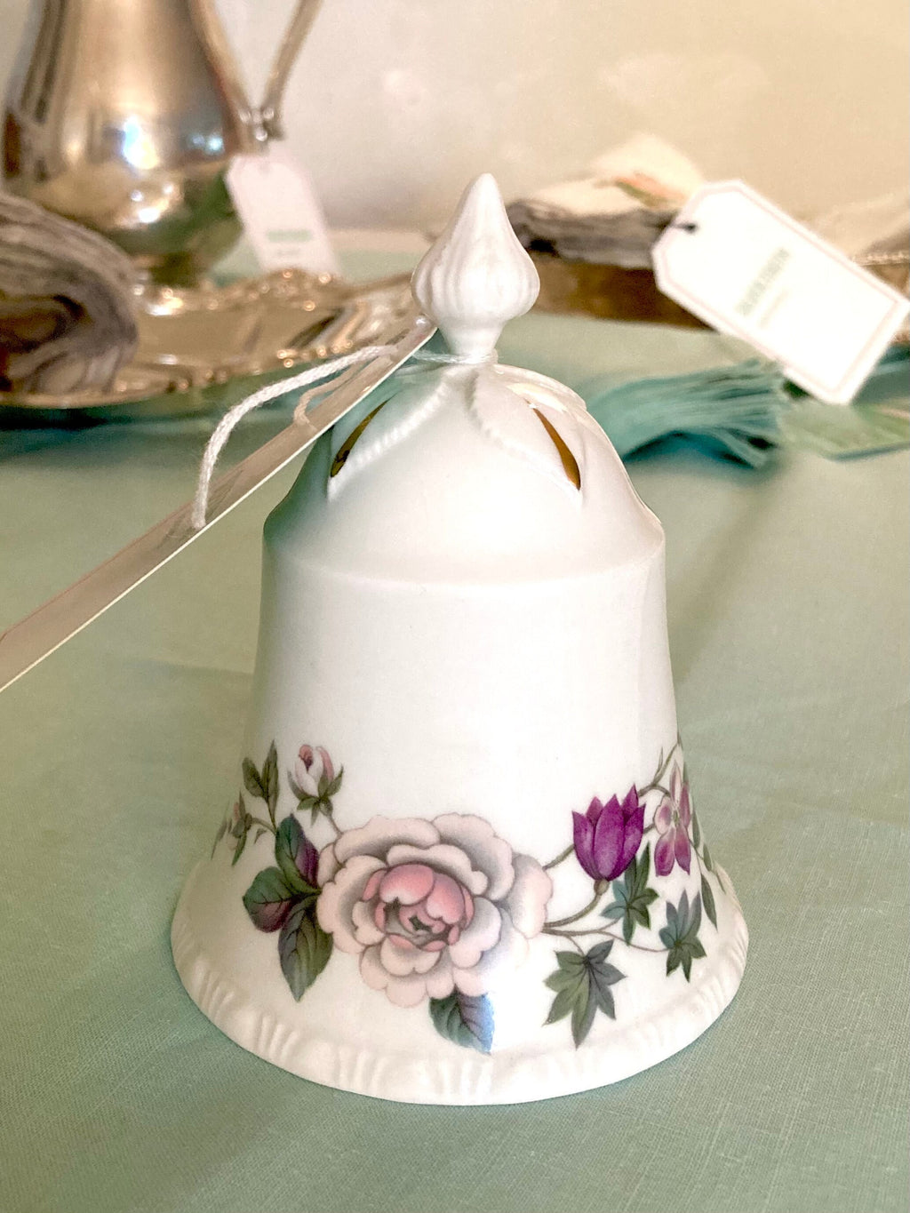 Vintage Bone China Bell - Purple Roses and White