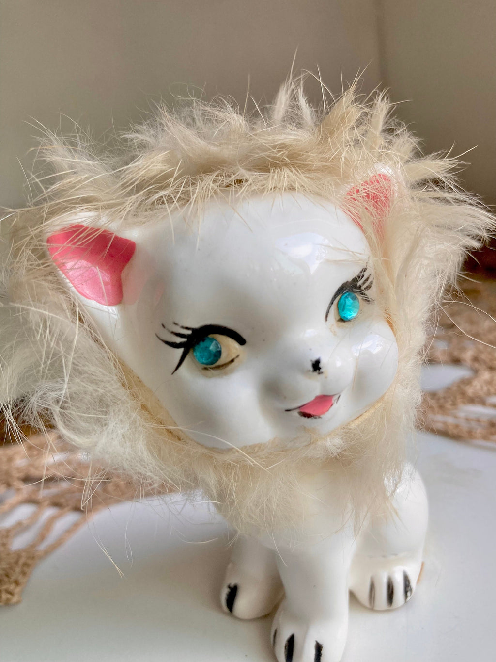 Midcentury Anthropomorphic Ceramic Cats Hand Painted with applied Fur - Japan - Choose from 3