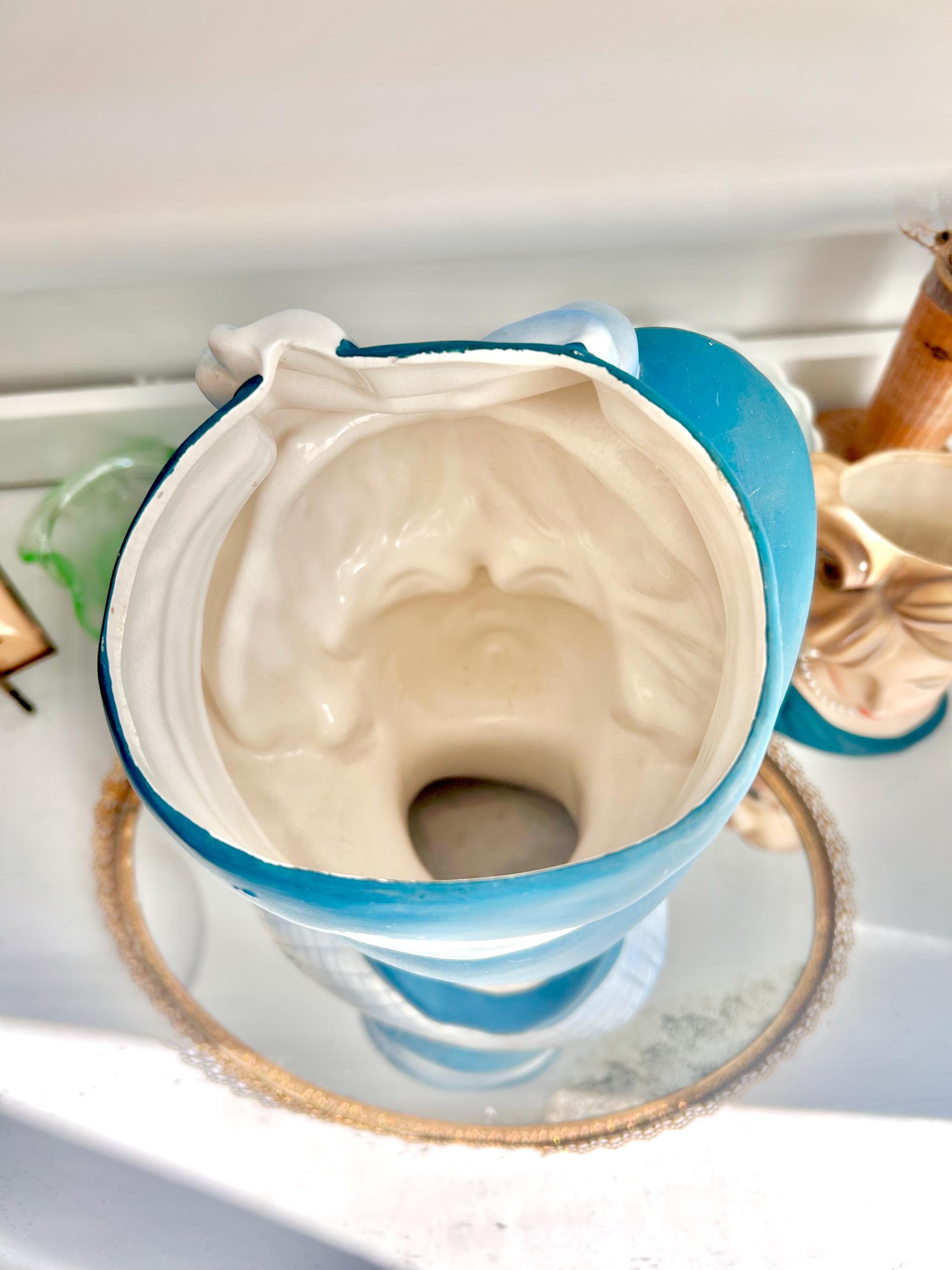 Vintage Napcoware LARGE Head Vase: 1960s Lady with Teal Blue Hat, Pearls
