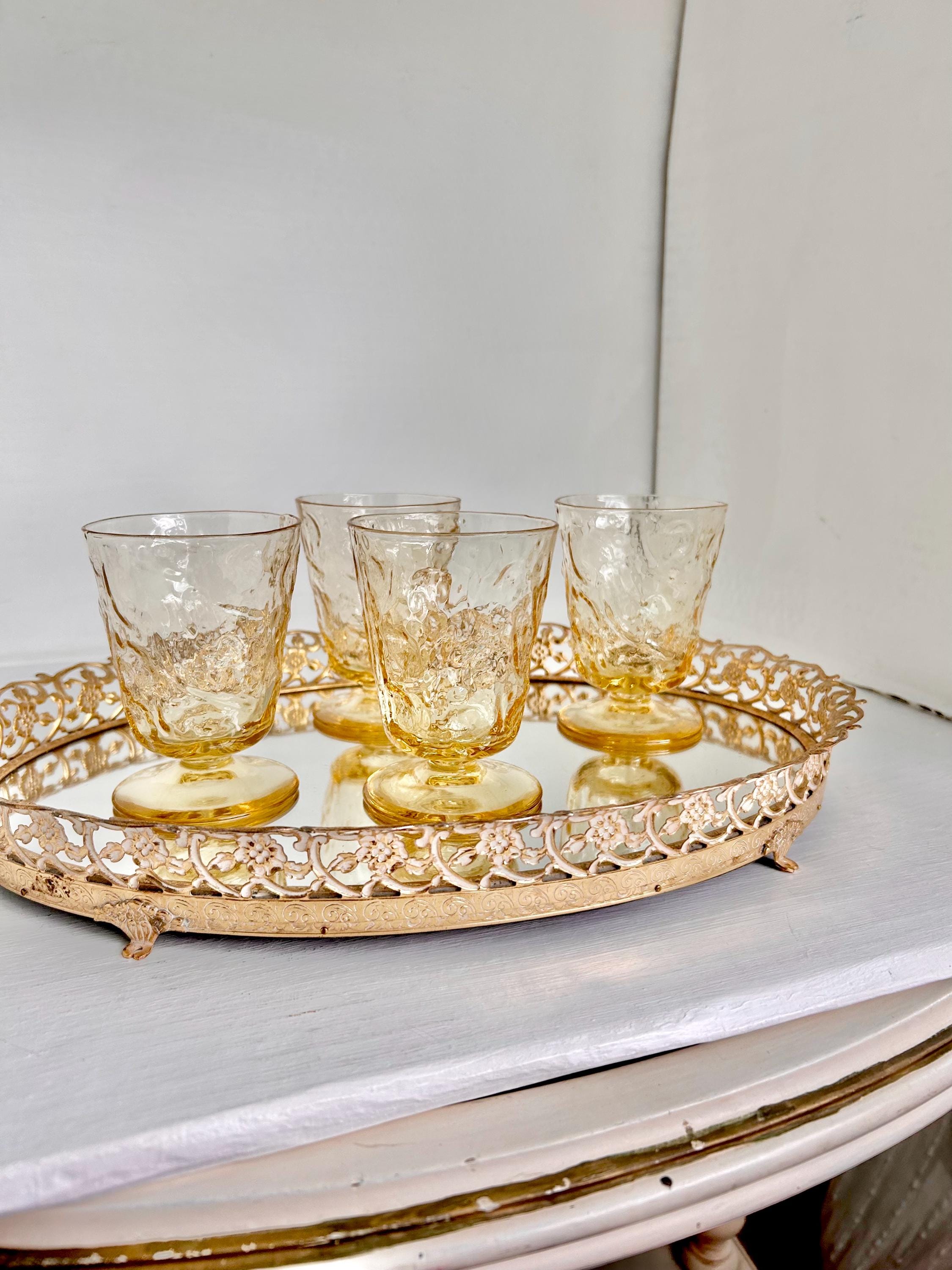 Vintage Bryce El Rancho Gold Textured Juice Glasses - Mid Century Set of 4