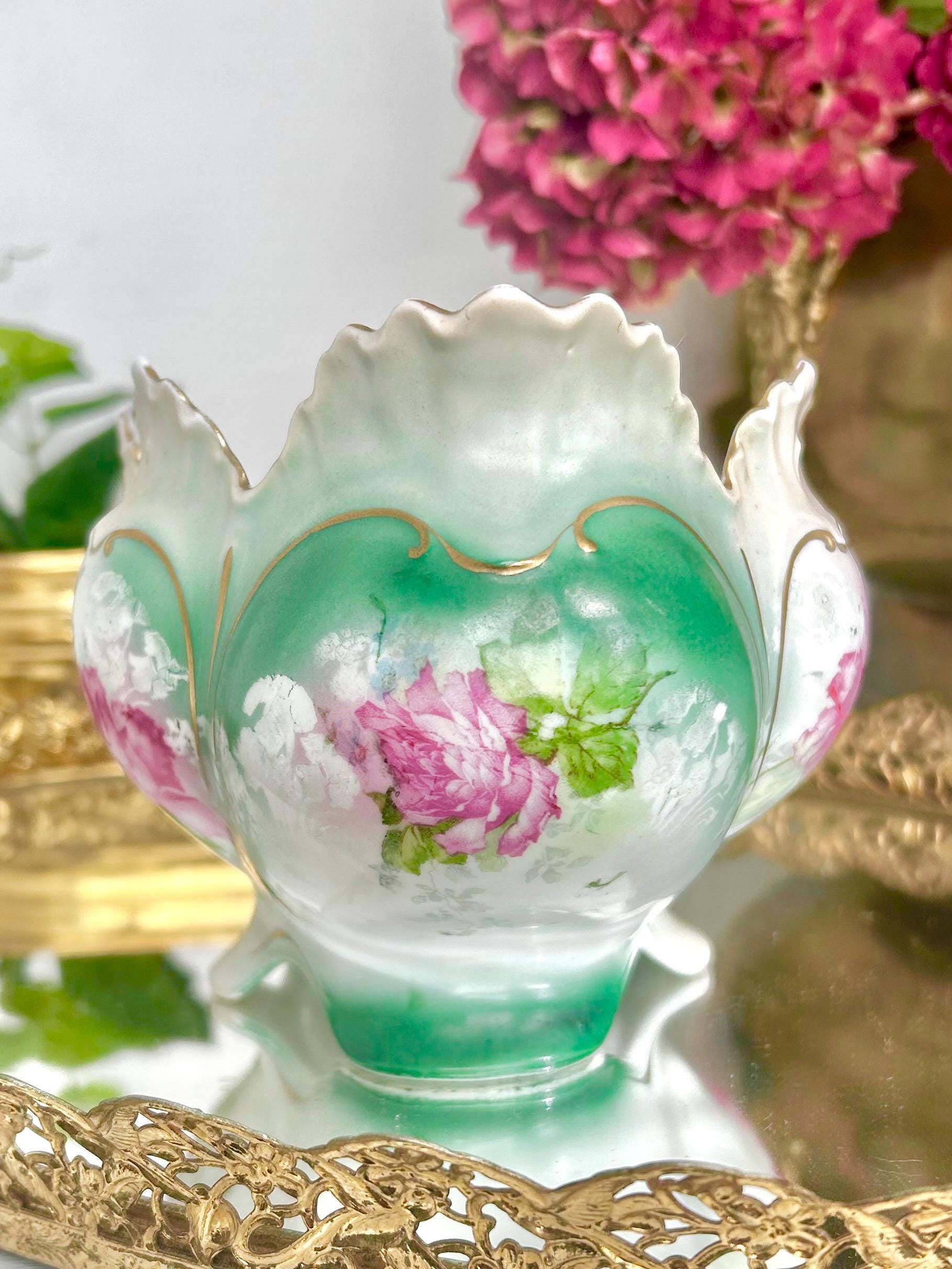 Art Nouveau Porcelain Gravy Boat: New Habsburg Austria, Teal Roses, Gold Trim