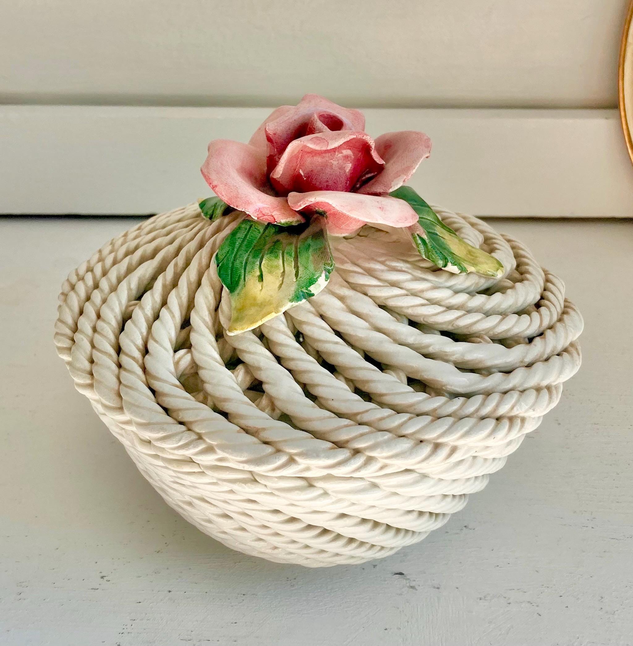 Vintage Capodimonte Ceramic Lidded Bowl: Italian Floral Rose Decor