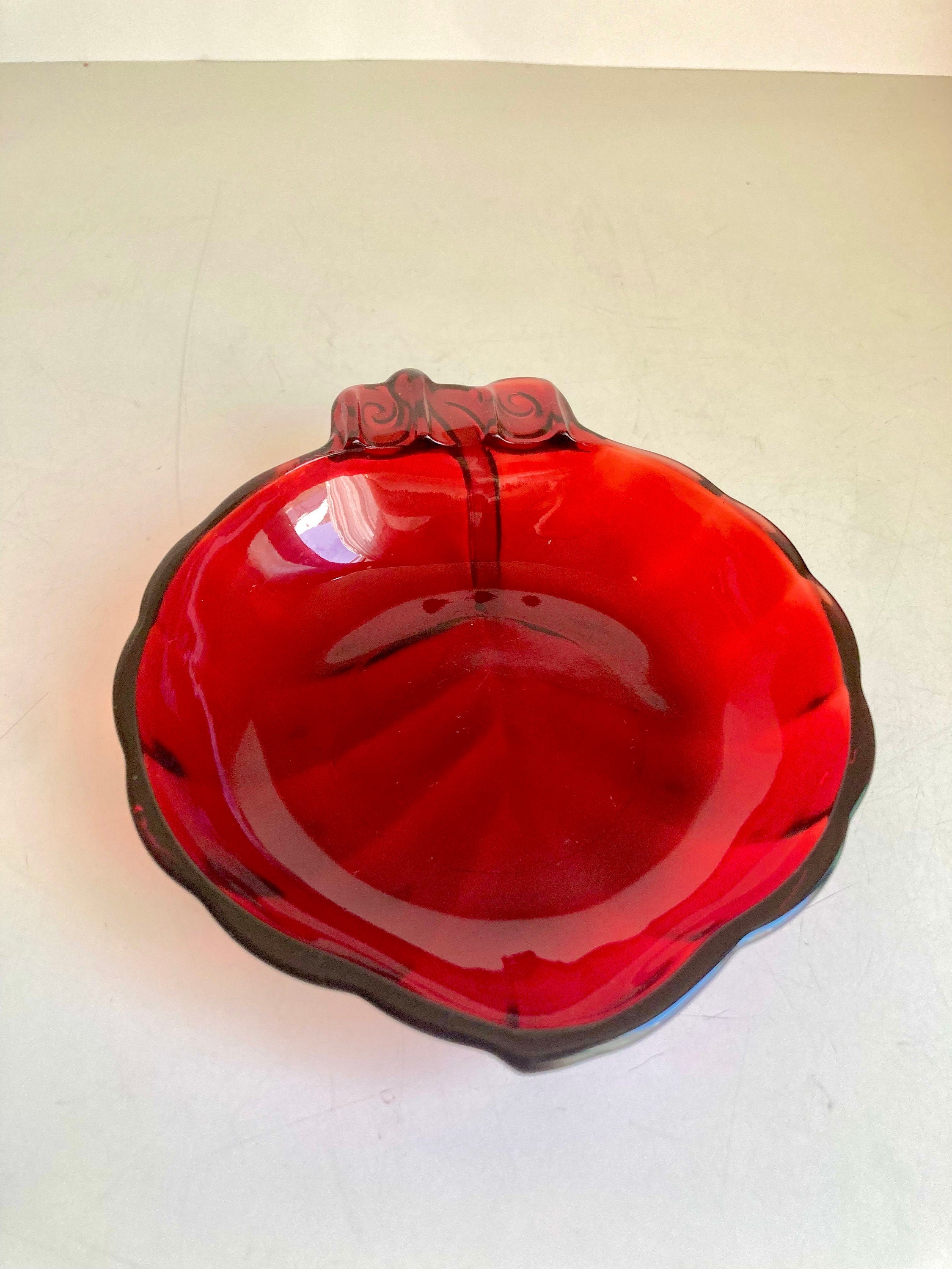 Anchor Hocking Ruby Red Glass Leaf Ashtray