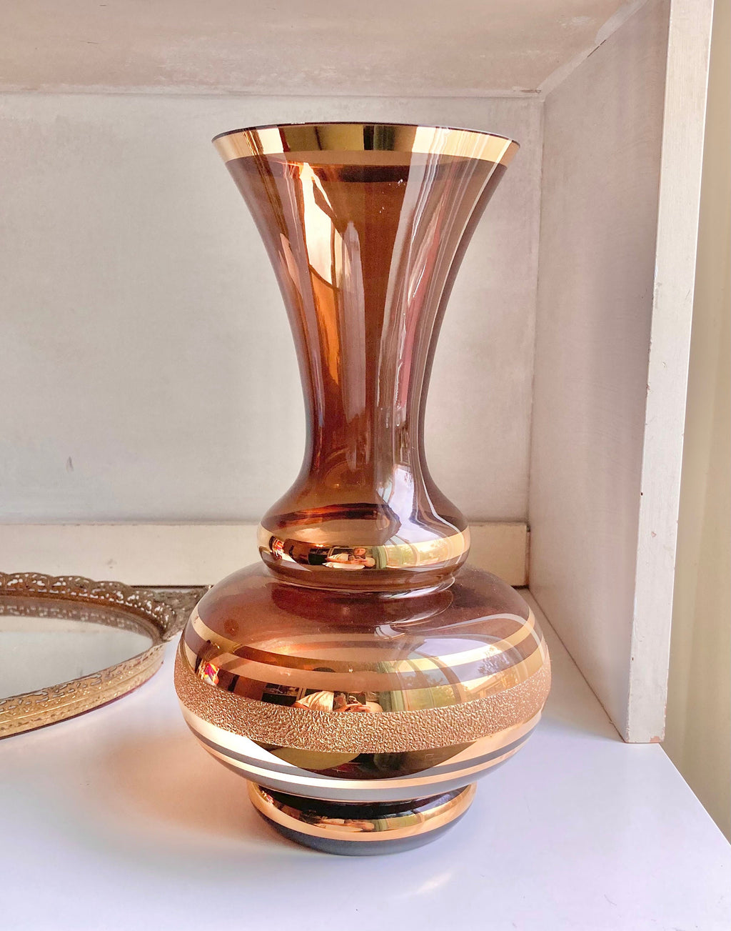 Vintage Bohemian Czech Amber and Brown Gilt Glass Vases - Choose from 2 styles