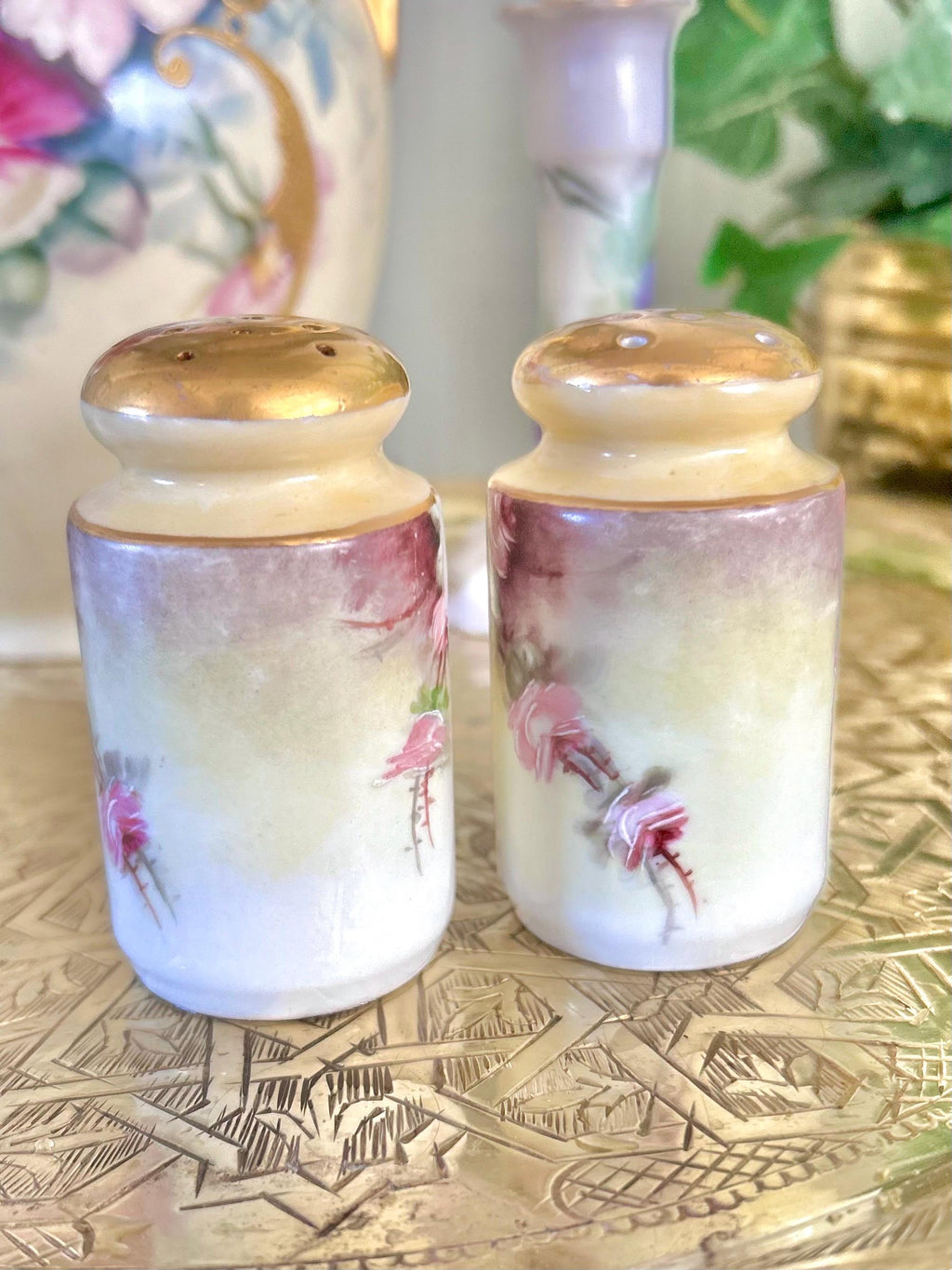 Antique Porcelain Hand-Painted Floral Salt Pepper Shakers - Choose from various pairs