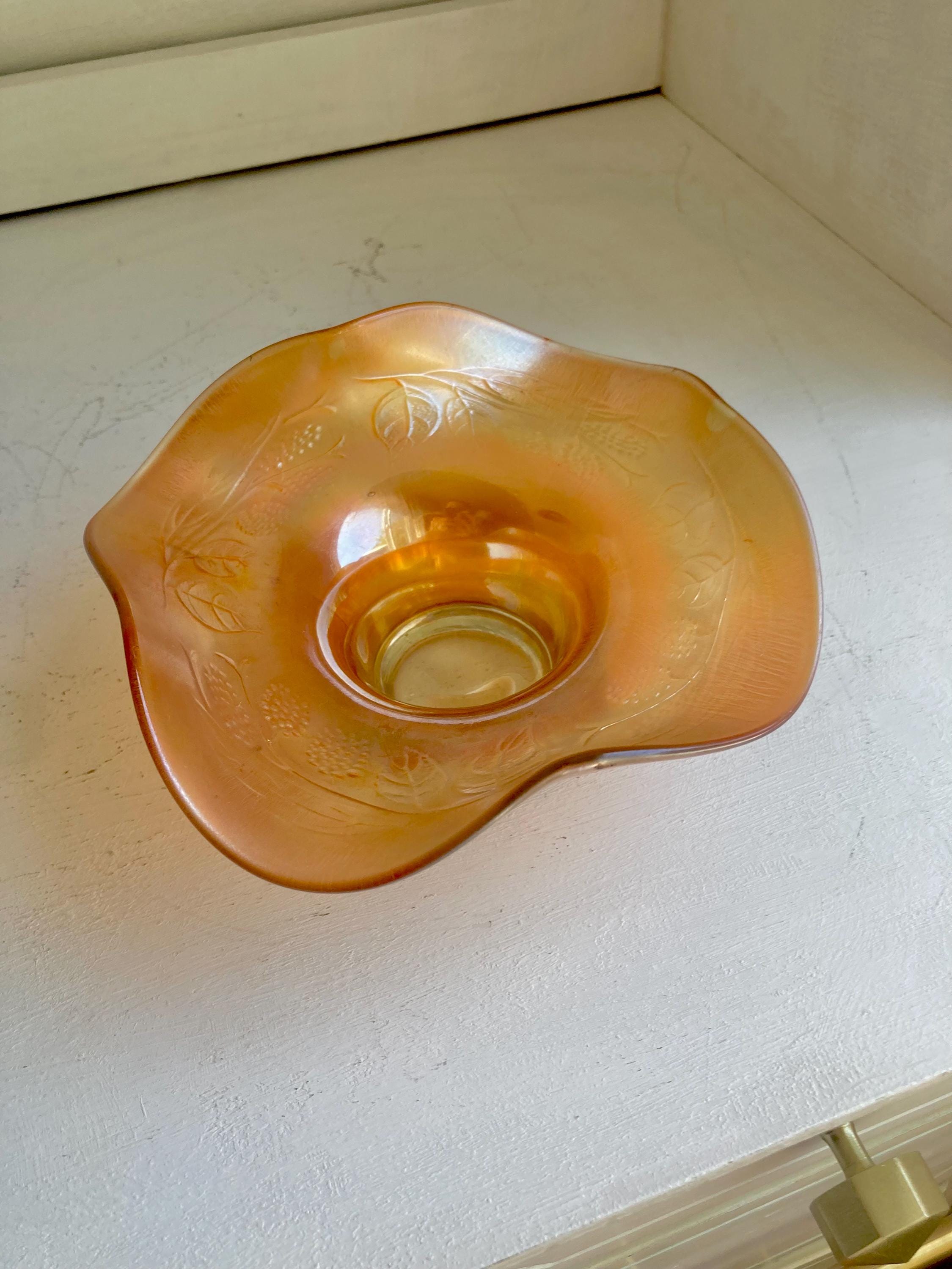 Vintage FENTON Blackberry Spray Carnival Glass Bowl - Marigold Bon bon Dish