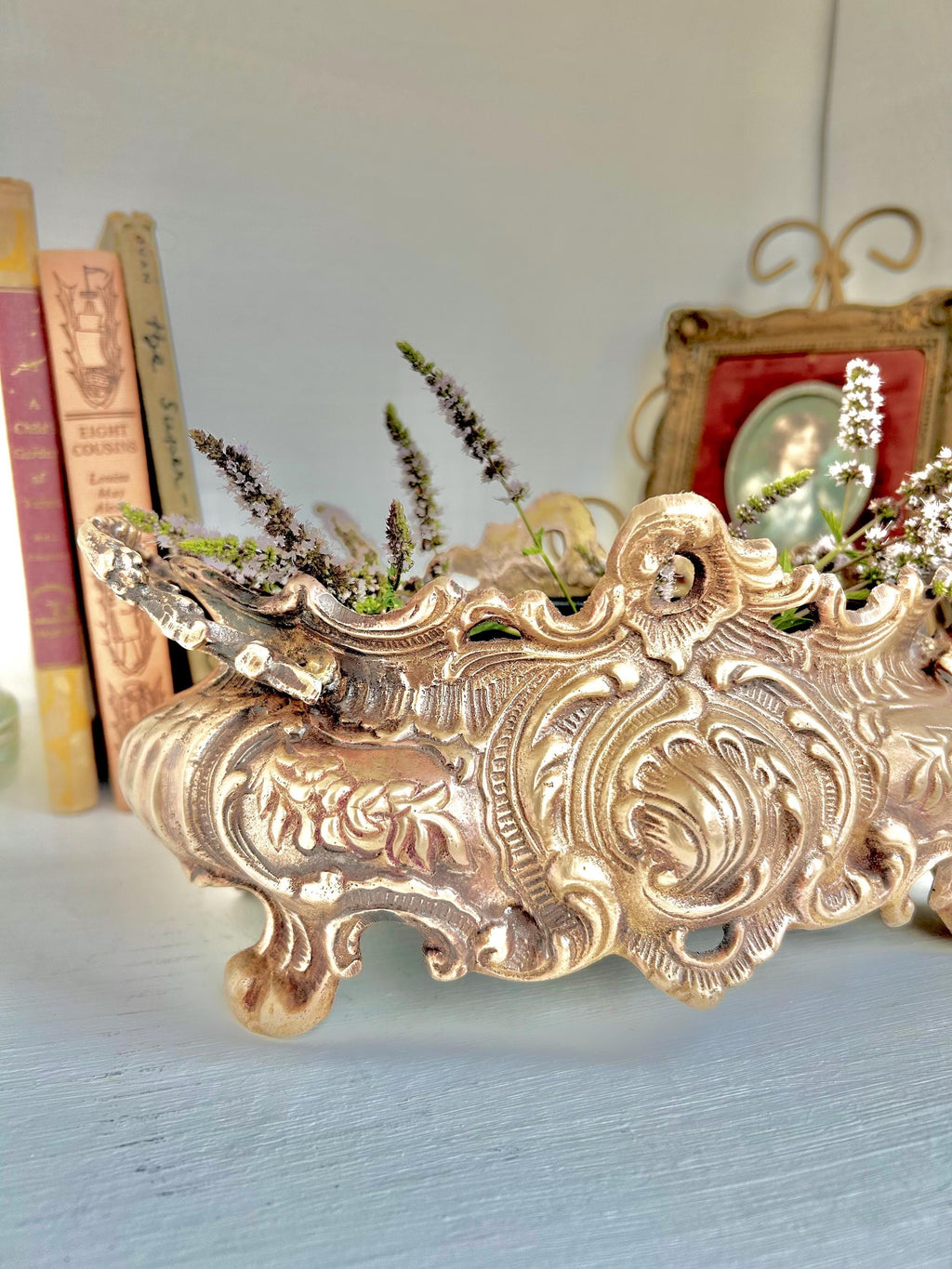 Vintage Solid Brass Jardinier: Neoclassical Footed Planter with Floral Motifs