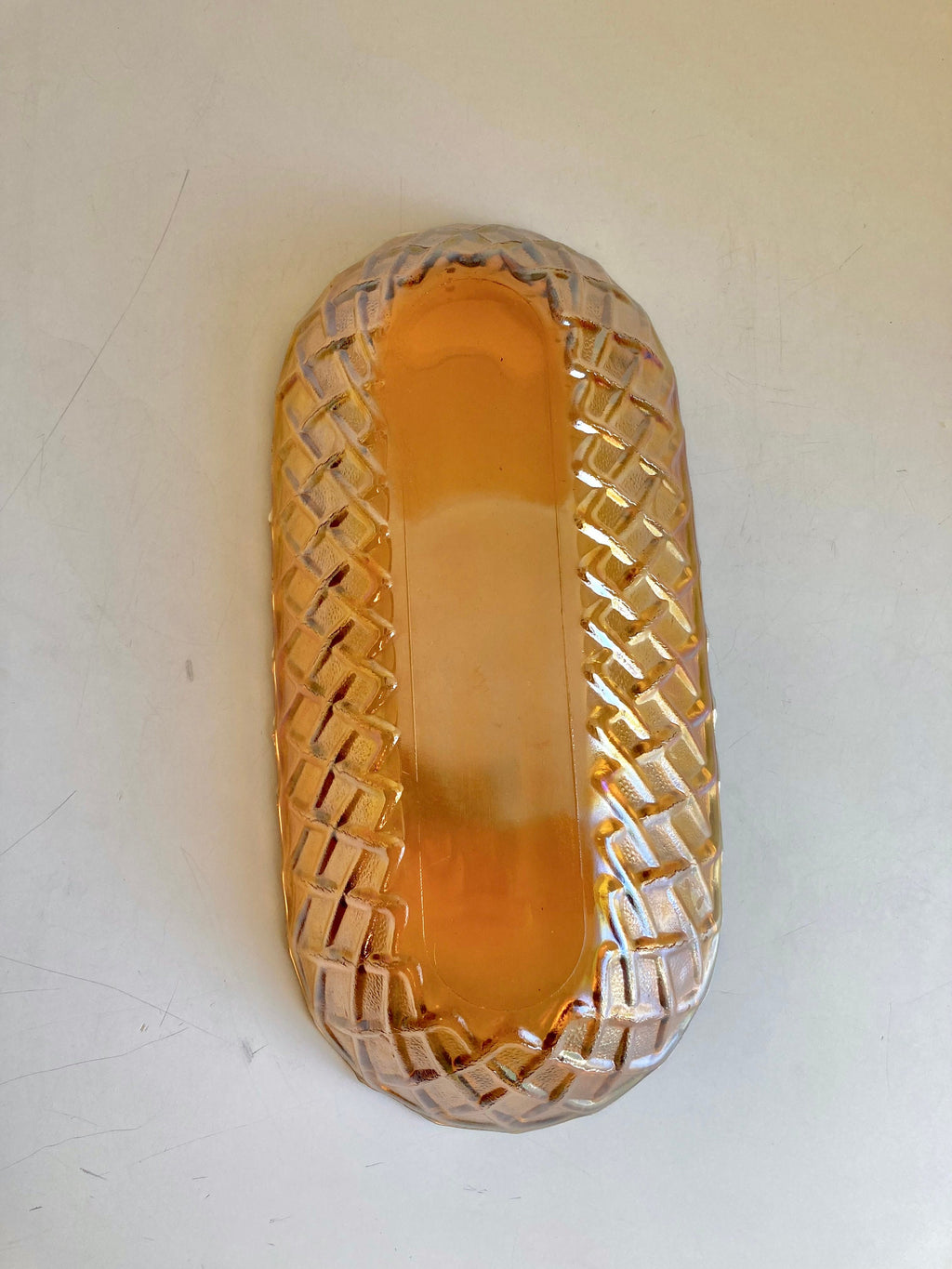 Vintage Amber Carnival Glass Bread Bowl: Indiana Glass Lattice Basketweave