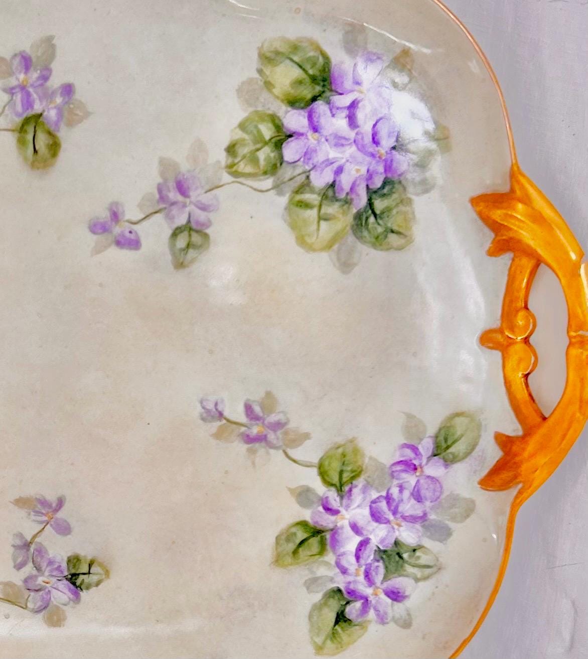 Large 18 inch William Guerin & Co Limoges Porcelain Tray with Hand-painted Violets