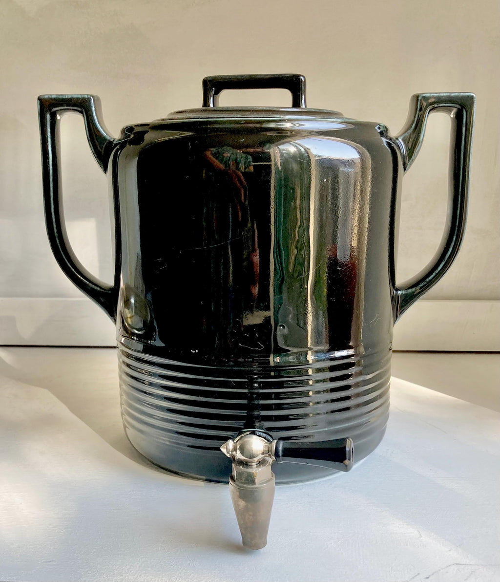 Vintage Art Deco Black Ceramic Beverage Dispenser - Hall China Co, USA
