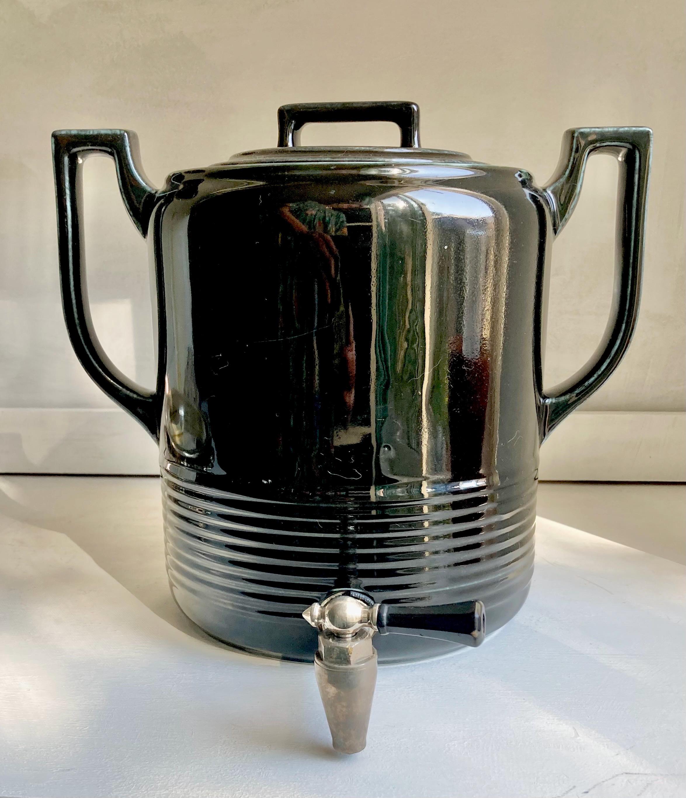 Vintage Art Deco Black Ceramic Beverage Dispenser - Hall China Co, USA