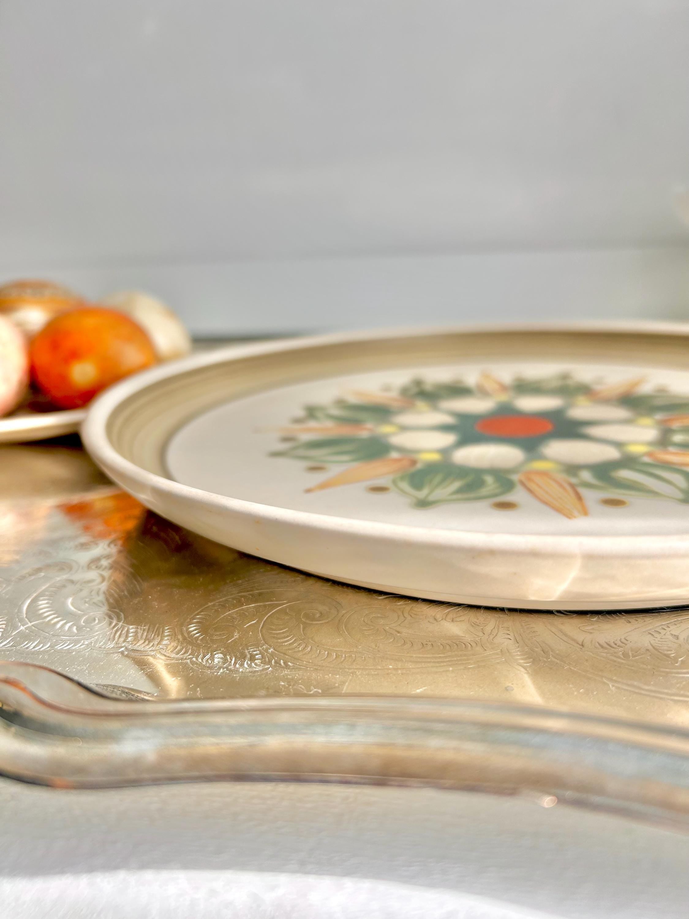 Vintage Denby-Langley Sherwood Dinner Plate: England Stoneware, Orange & Green