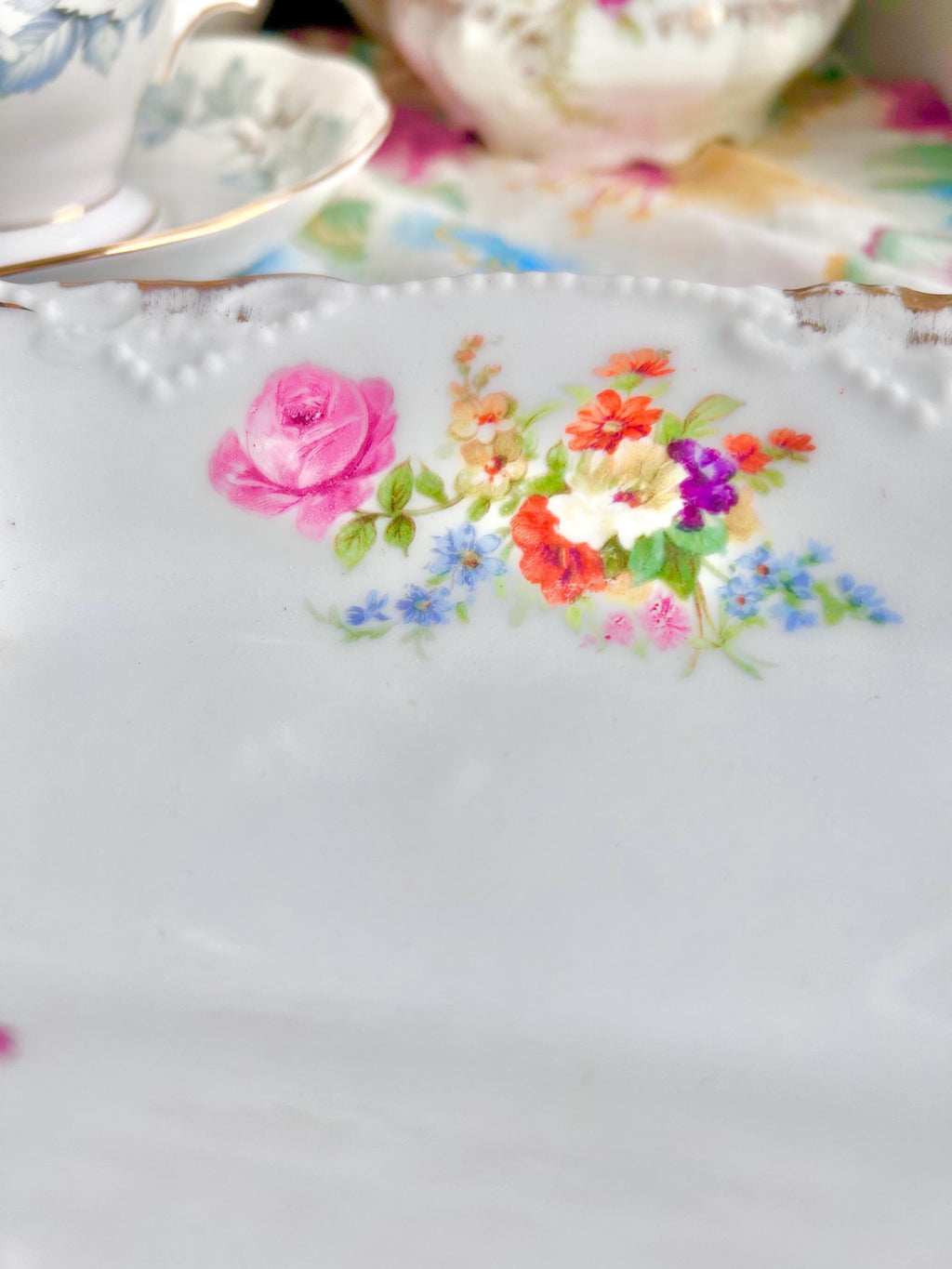 Vintage Floral Porcelain Dish: Germany Gold Trim Small Bowl