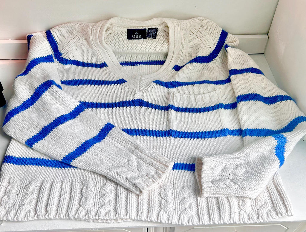 Vintage 80s Striped Cableknit Cropped Sweater - OBR Knits Small