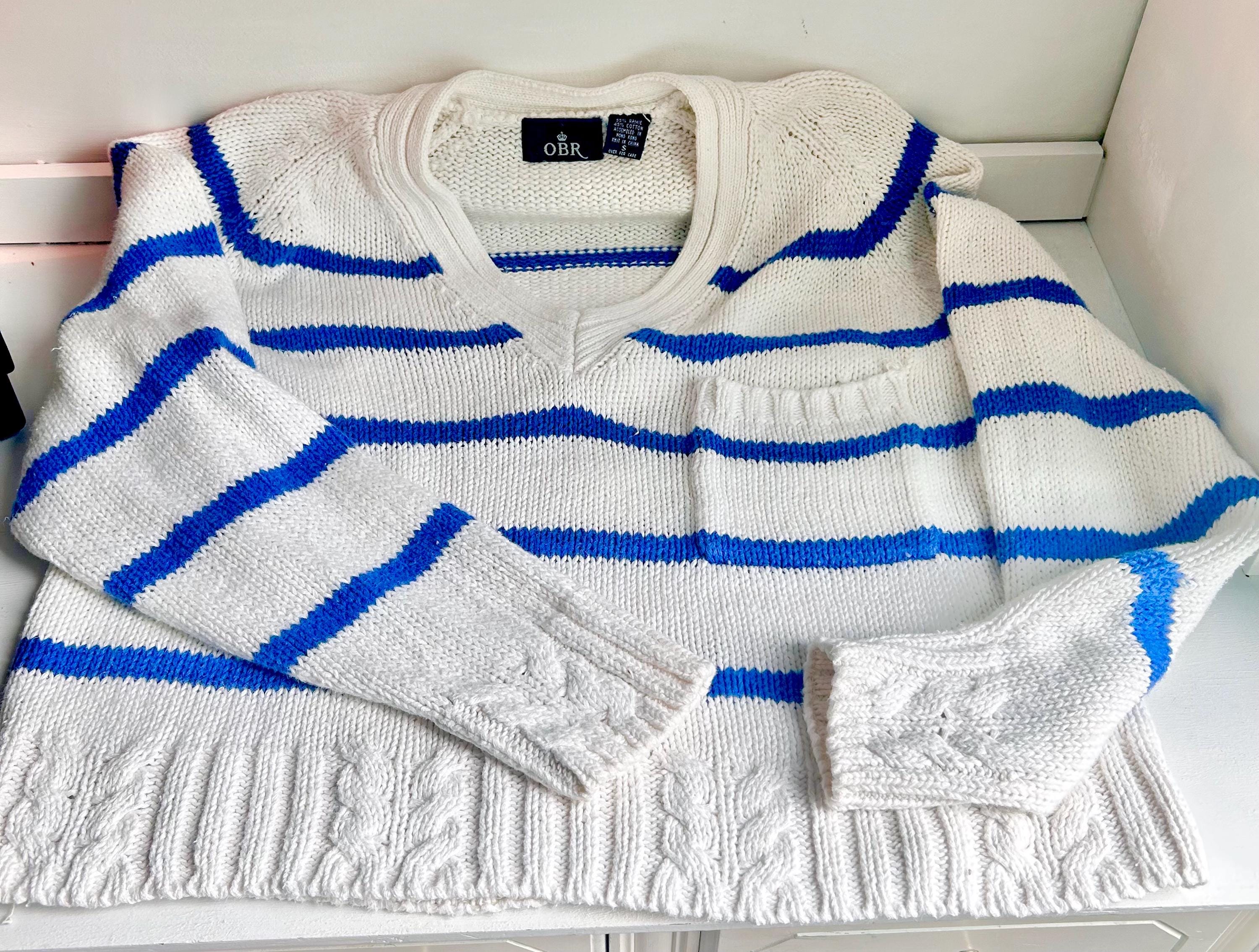 Vintage 80s Striped Cableknit Cropped Sweater - OBR Knits Small