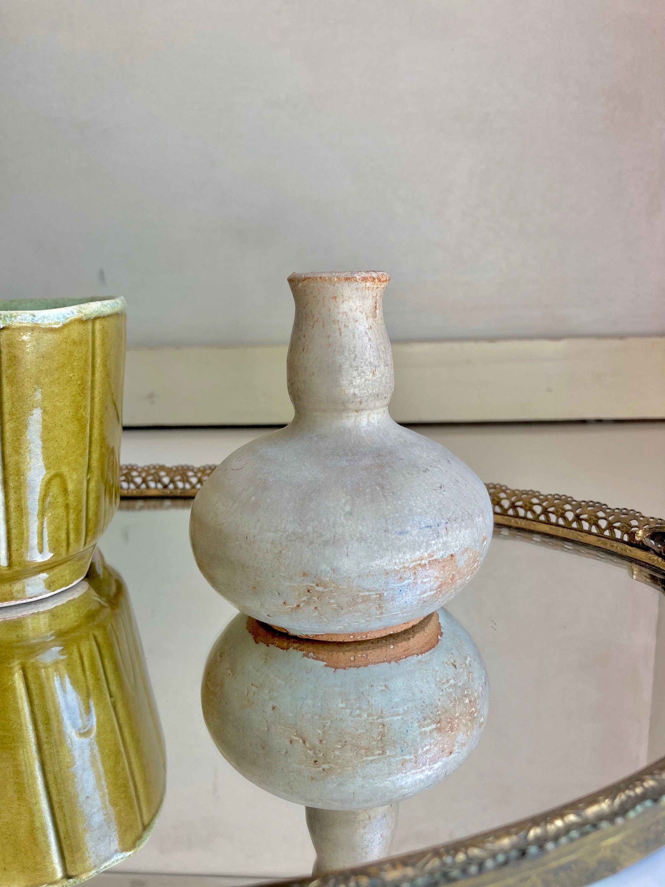 Mid Century Modern Hand Made Ceramics - Drip Glaze Olive Green Planter