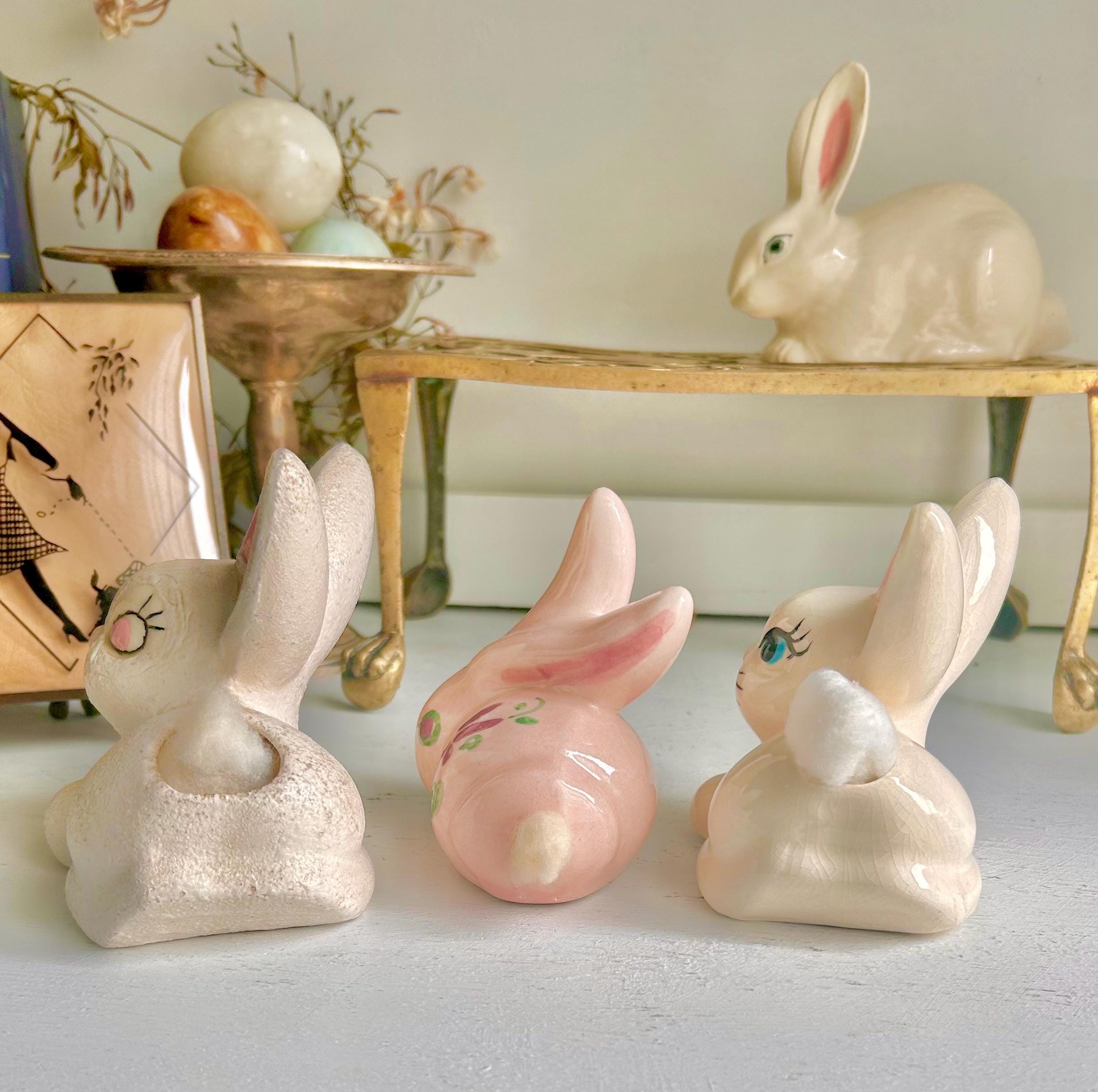 Vintage Ceramic Bunny Cotton Ball Dispenser: Cottontail Vanity Decor