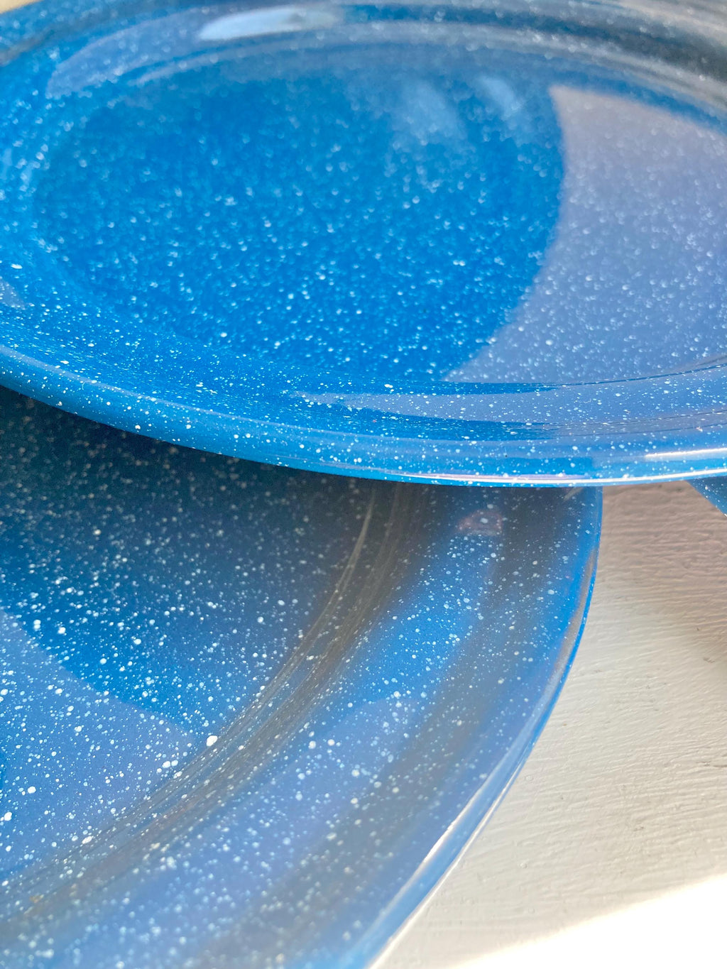Vintage Enamelware White Speckled Blue Metal Dining for Outdoors and Camping: Choose from options