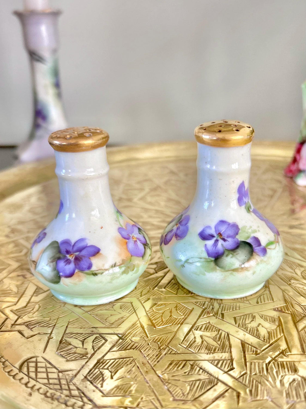 Antique Porcelain Hand-Painted Floral Salt Pepper Shakers - Choose from various pairs