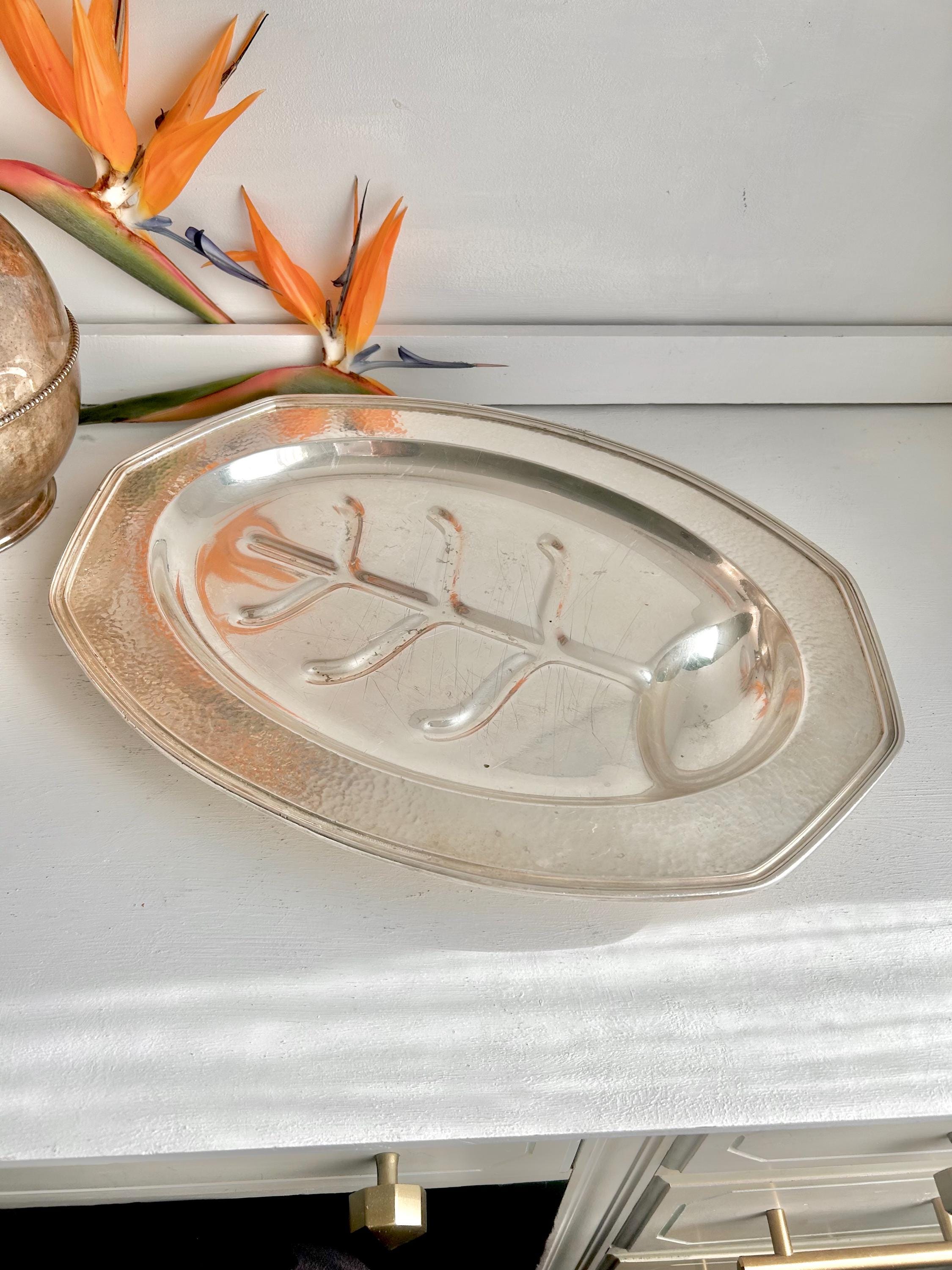 Vintage Silver-Plated Meat Platter – Hand Hammered Tree of Life Serving Tray
