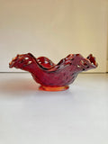 Vintage Fenton Amberina Glass Bowl: Basket Weave Lattice Rim, 6”
