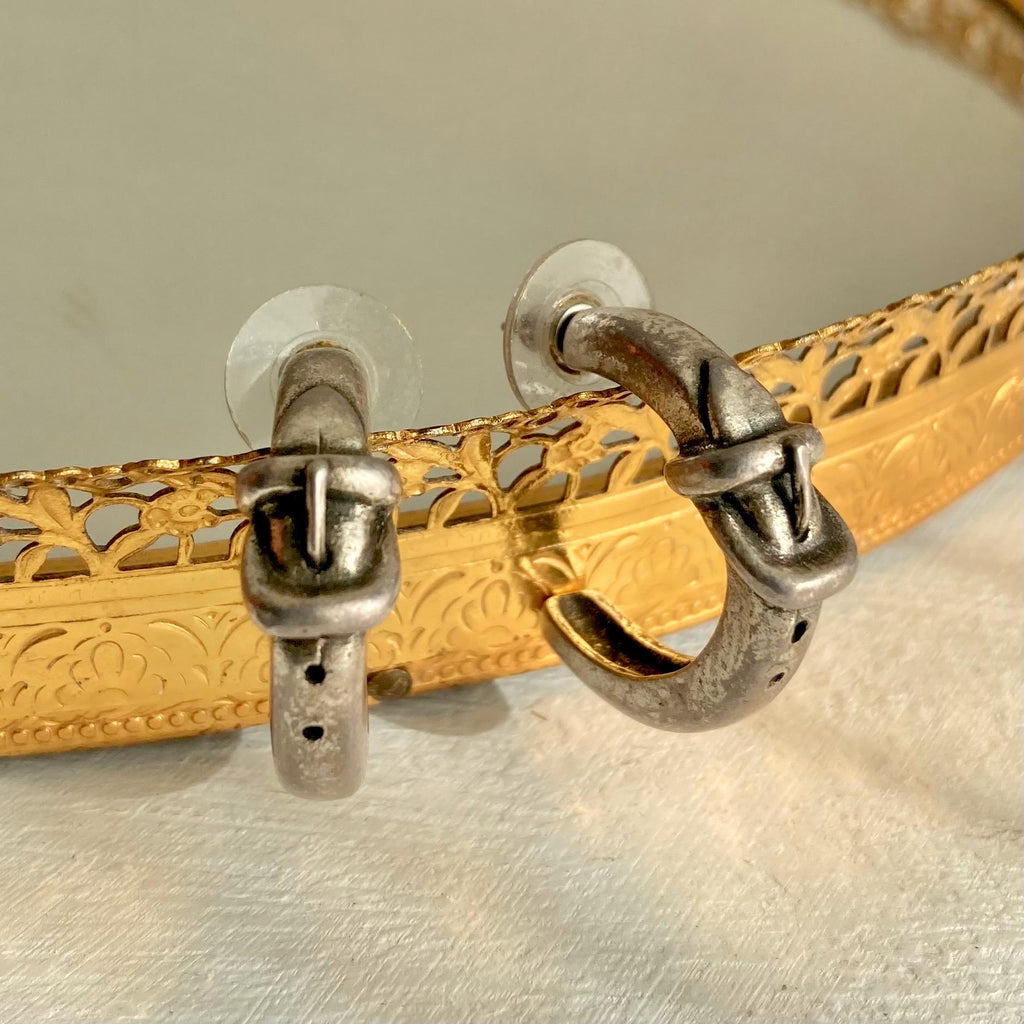 Vintage GUESS Silver Tone Belt Buckle Hoop Earrings