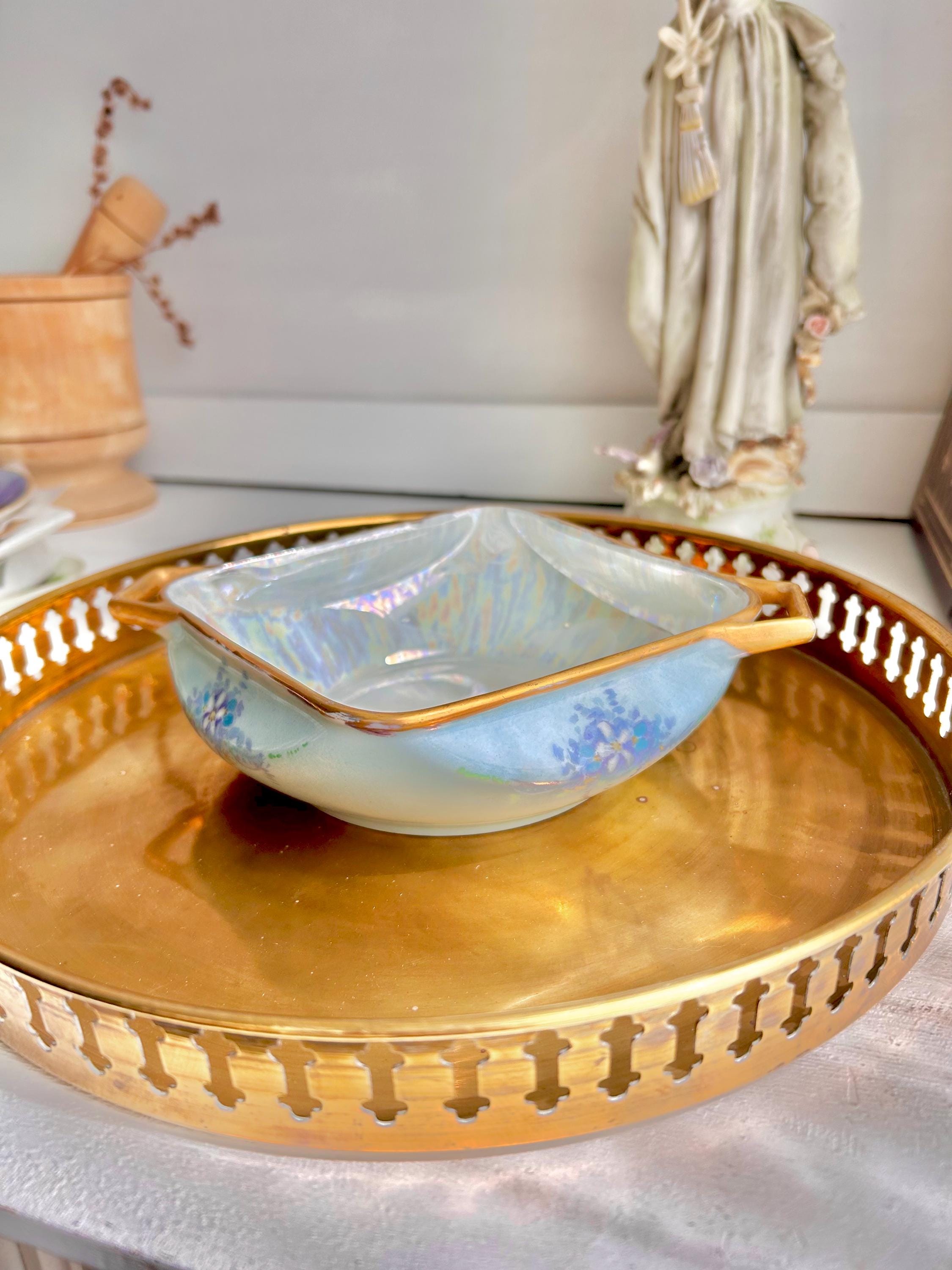 Antique EPIAG Porcelain Dish: Hand-Painted Floral Luster Bowl