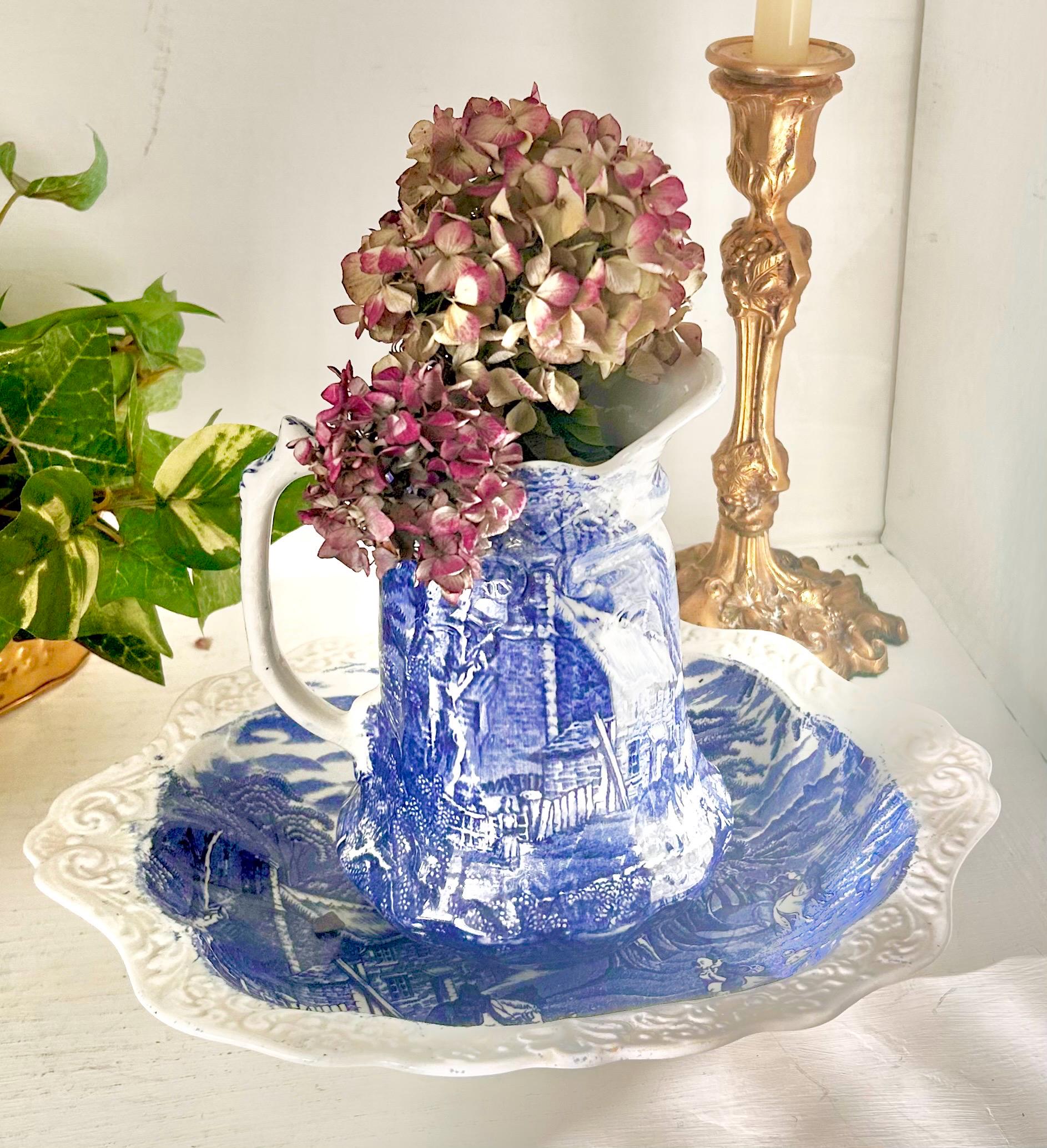 Vintage Transferware Pitcher and Washbowl Basin, James Kent Old Foley, England