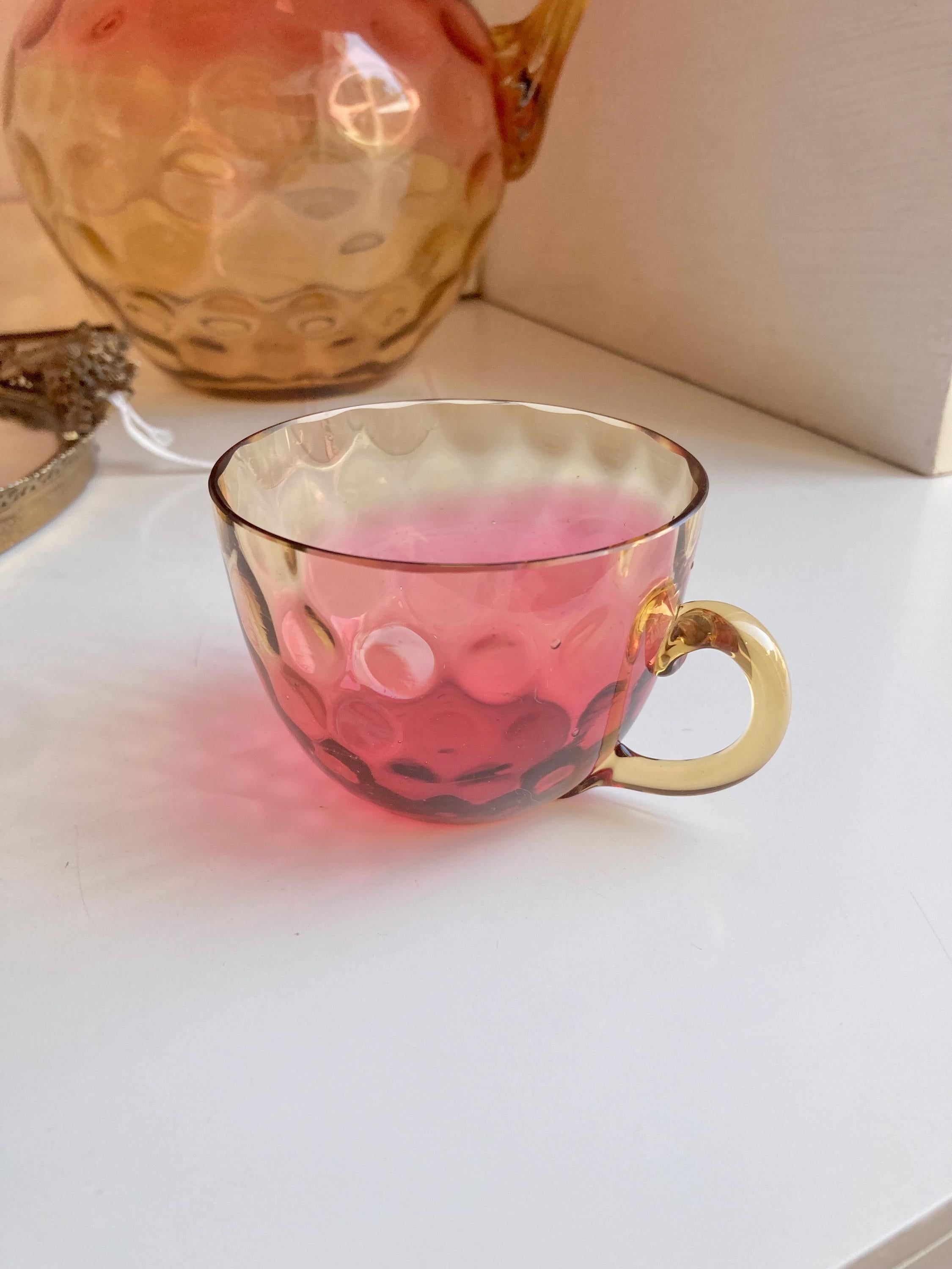 Antique Amberina Glass: Victorian Reverse Thumbprint Shot Glass or Teacup
