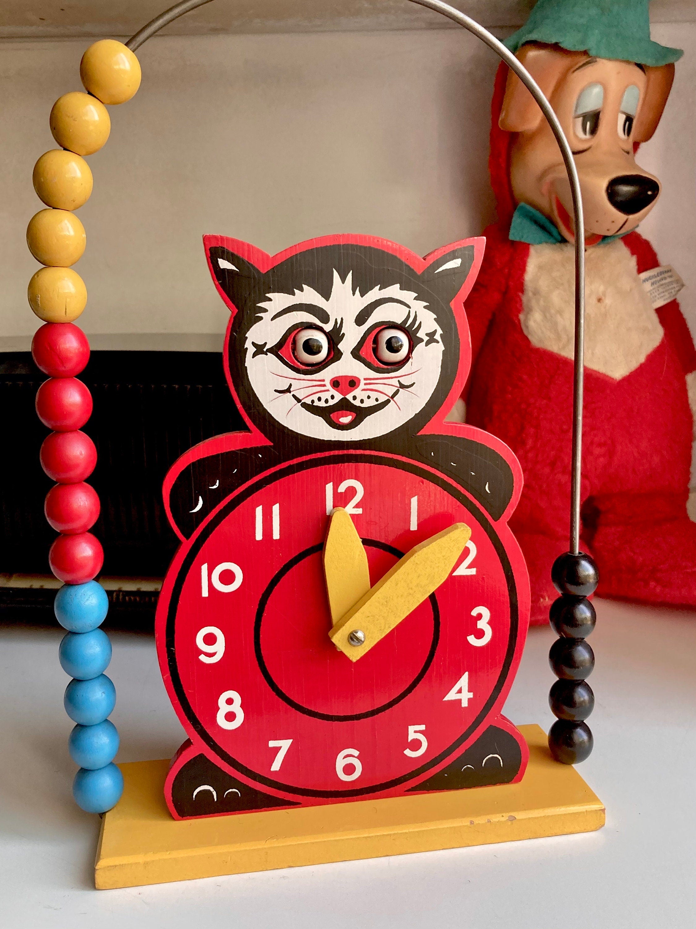 Vintage Brio Wooden Cat Abacus Clock - Swedish Toy