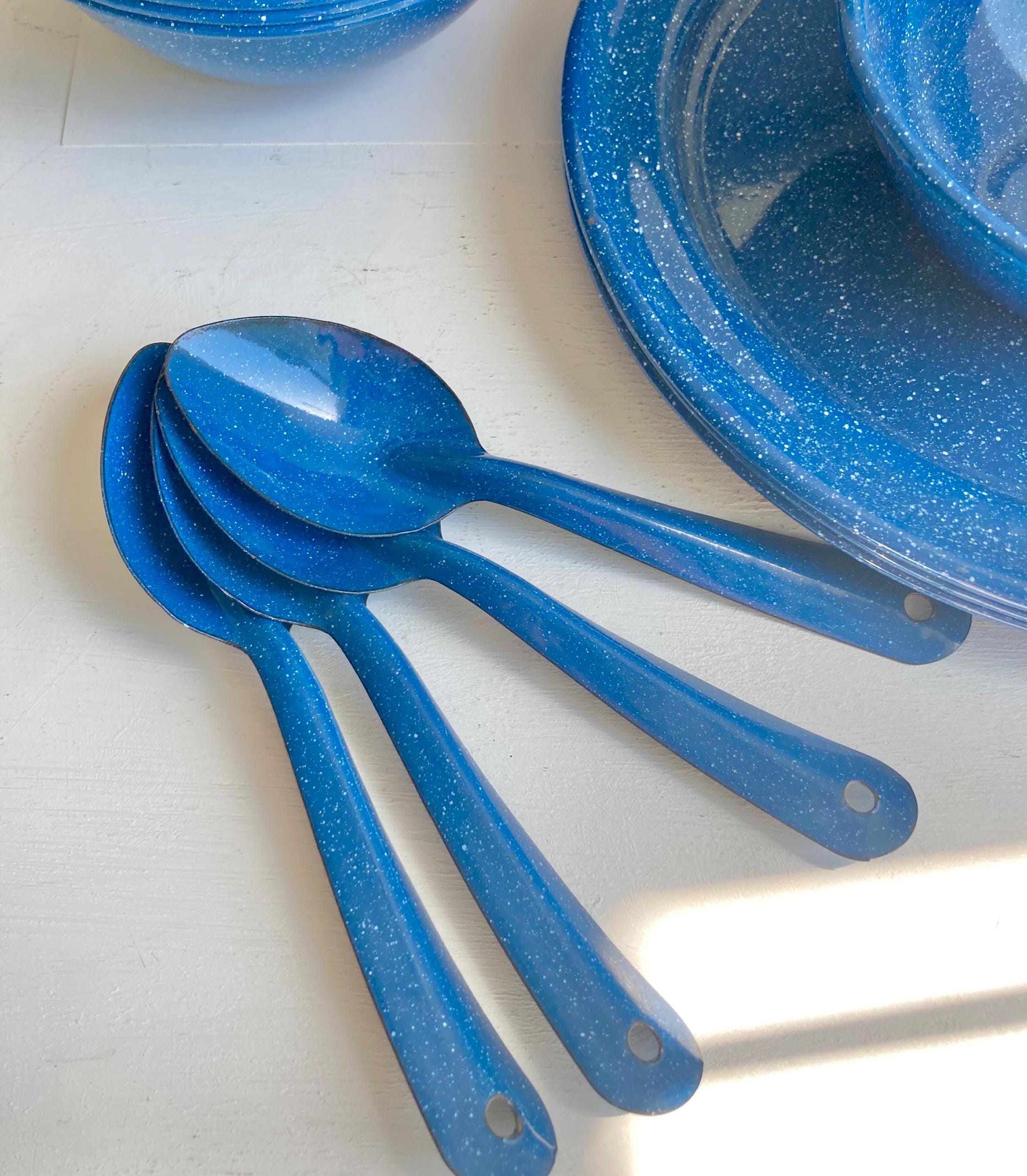 Vintage Enamelware White Speckled Blue Metal Dining for Outdoors and Camping: Choose from options