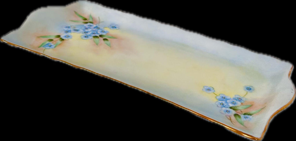 Vintage Hand-painted Porcelain Rectangular Tray with Forget-me-nots