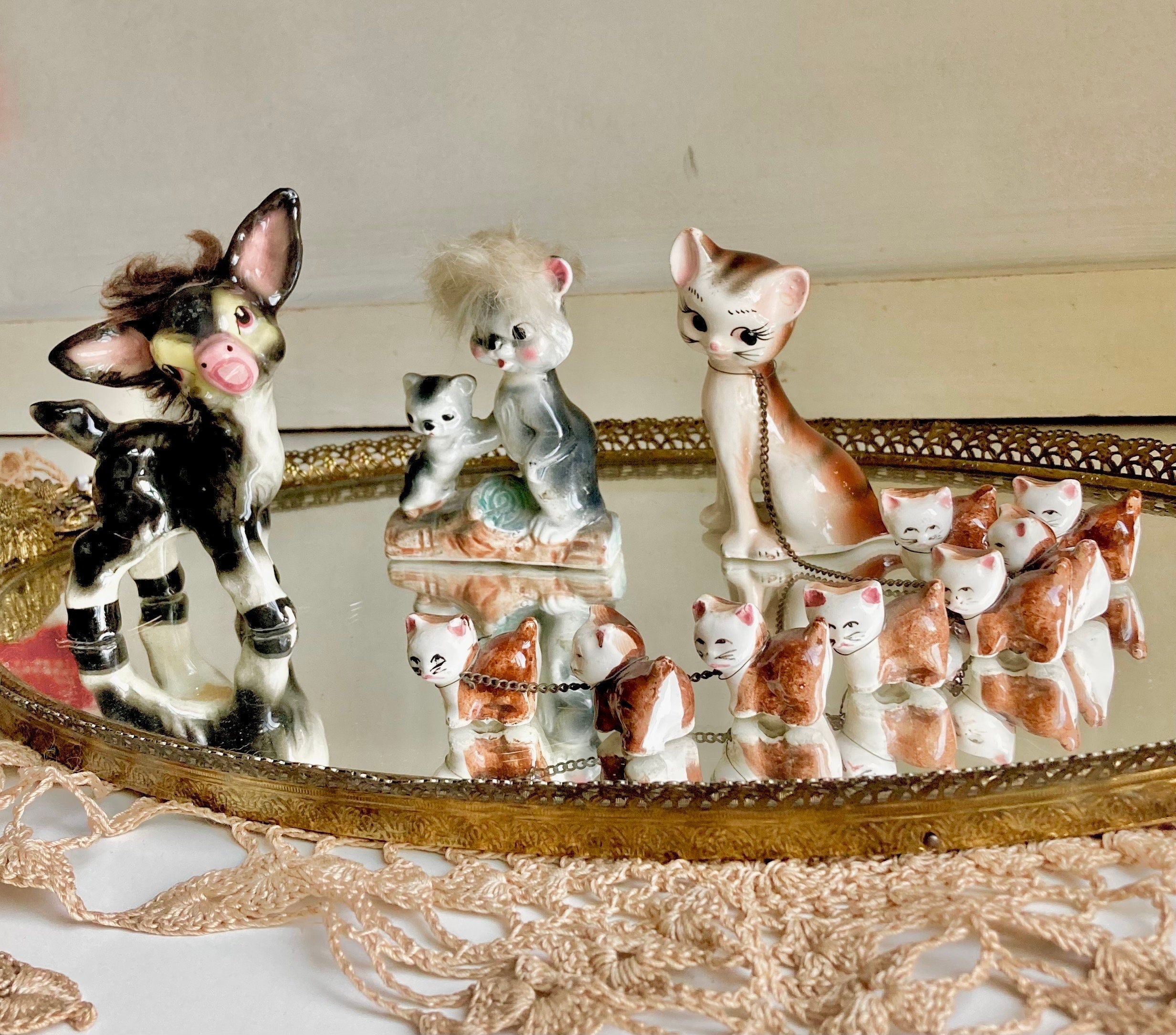 Vintage Anthropomorphic Ceramic Animal Figurine: Japan Hand-Painted Decor