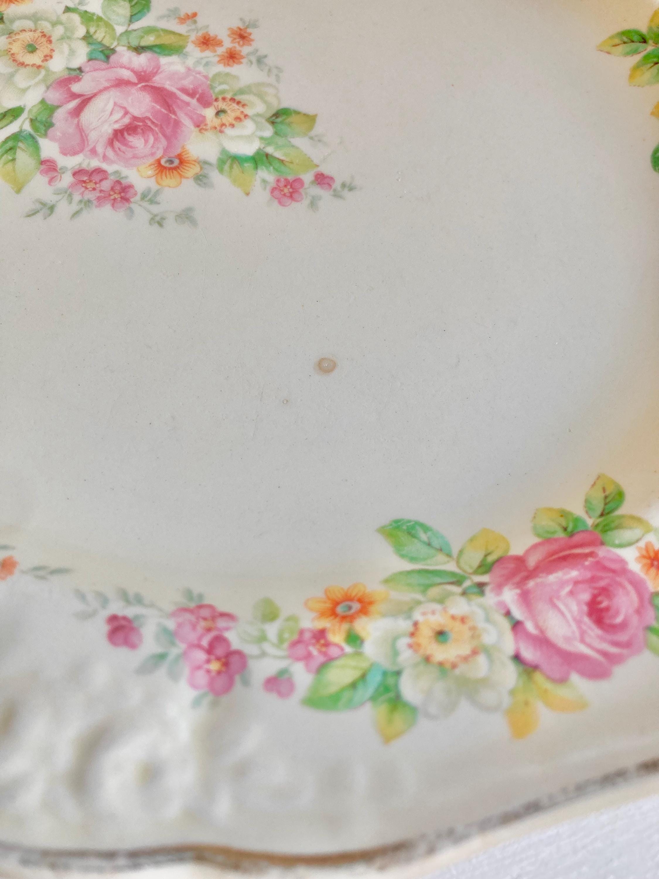 Vintage Taylor Smith & Taylor Floral Platter: Embossed Rose Bouquet, Silver Trim (11.5")